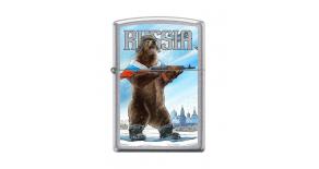 Зажигалка ZIPPO Русский медведь с покрытием Street Chrome™, латунь/сталь, серебристая, 36x12x56 мм